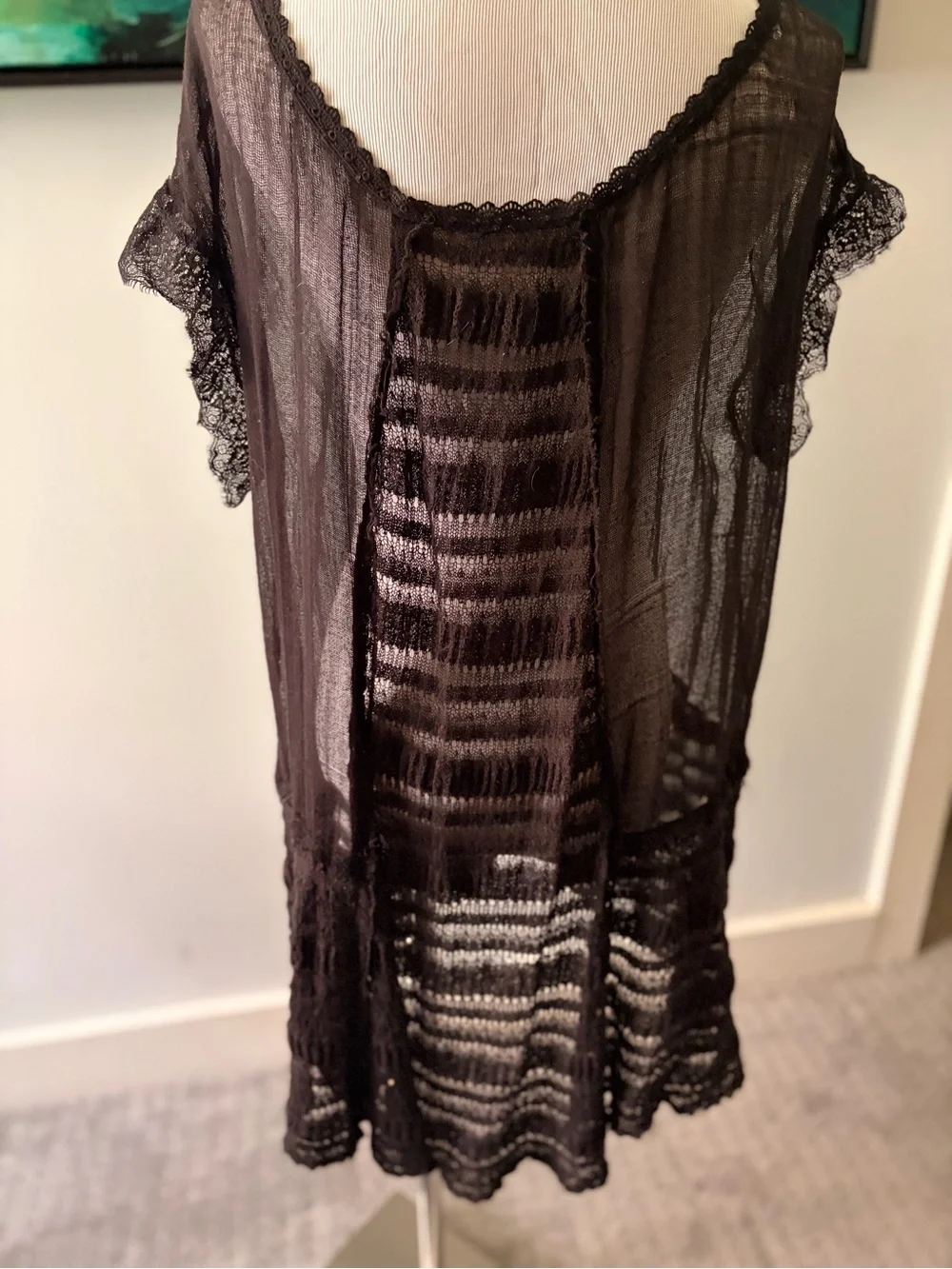 Free People Sheer Black Embroidered Midi Dress